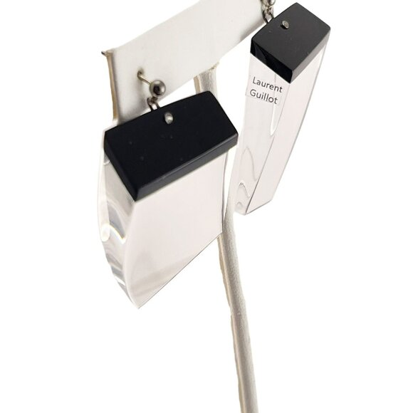 Laurent Guillot Lucite Clear Designer France Earrings Post Back - Picture 9 of 9